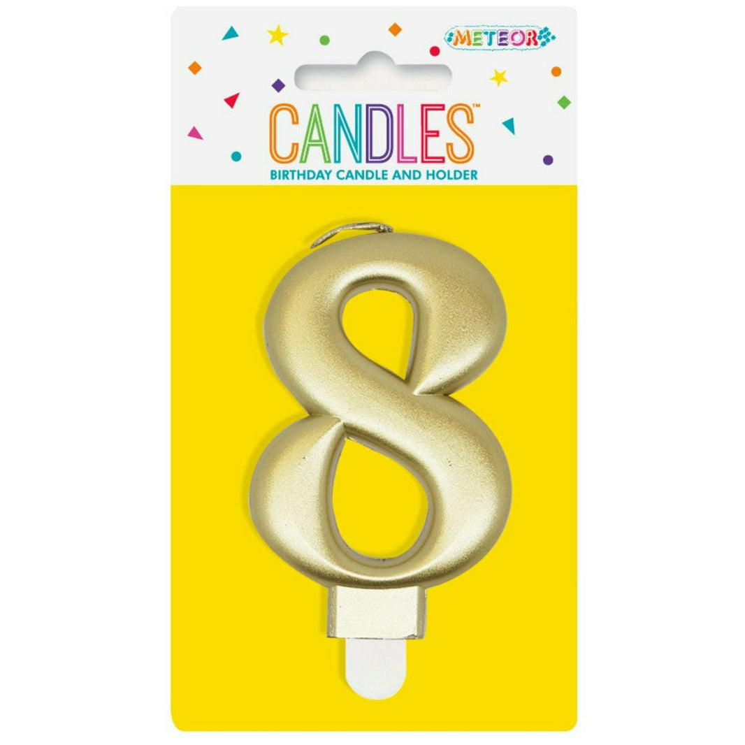 Metallic Gold B'Day Candle - Number 8