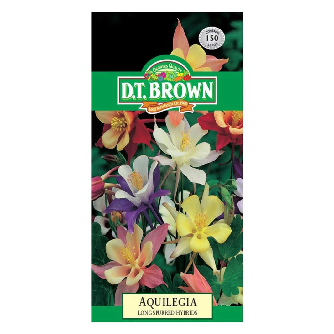 DT Brown Aquilegia Long Spurred Hybrid flower seed packet