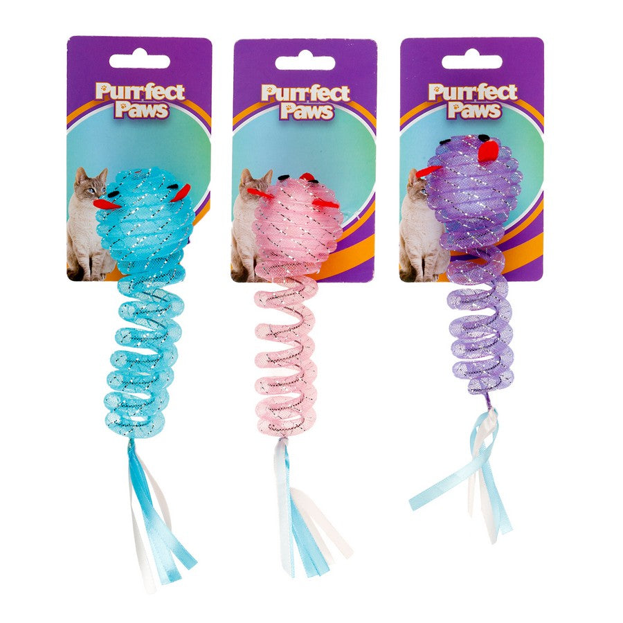Cat Toy Spring with Tails 14cm 3 Assorted Colours - Pets product at Price Busters Variety