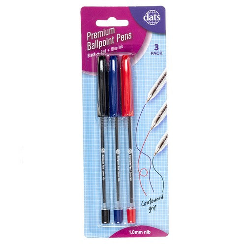 Pen Ballpoint Premium with Cap 3 Pack Mixed Black Blue Red Ink - Stationery product at Price Busters Variety