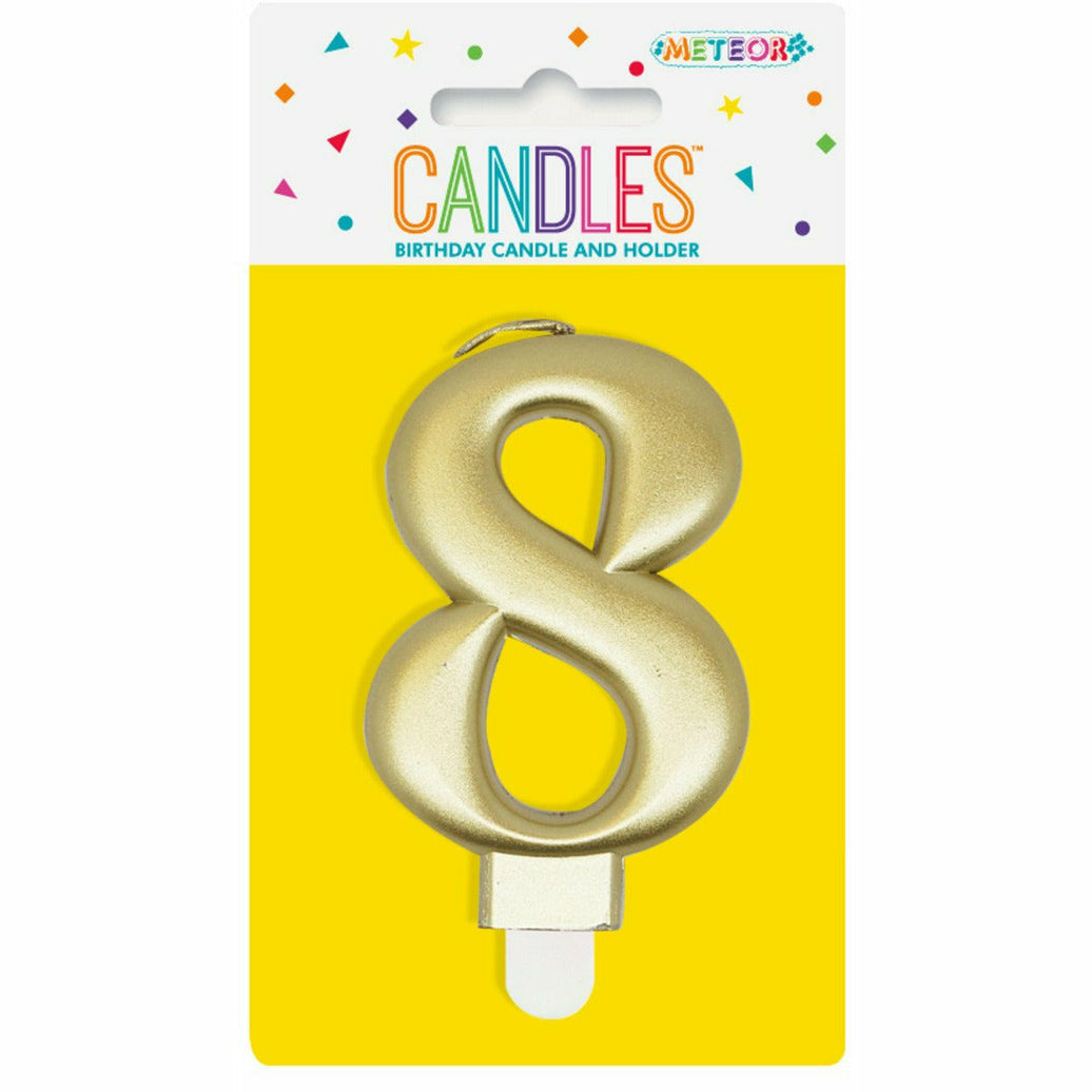 Metallic Gold B'Day Candle - Number 8