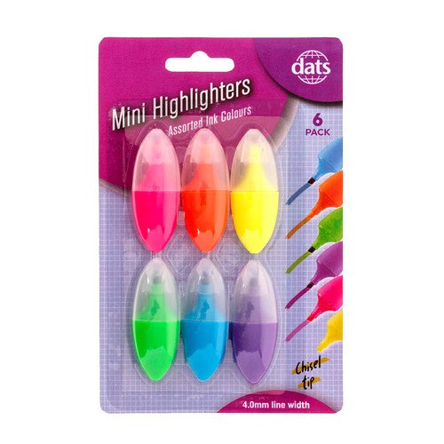Highlighter Mini 6 Pack Fluro Mixed Colours Chisel Tip - Stationery product at Price Busters Variety