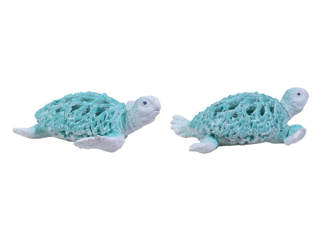 Turtle with Aqua Coral Design – 21cm
