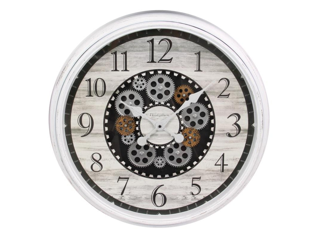 White Clock With Moving Cogs – 55cm