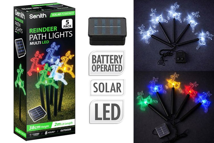 5 Piece Solar LED Reindeer Path Lights, 2 Assorted Designs - 38cm
