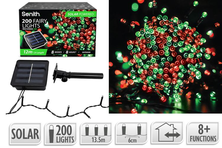 200LED Solar FairyLight 13.5m 8F Red/Grn