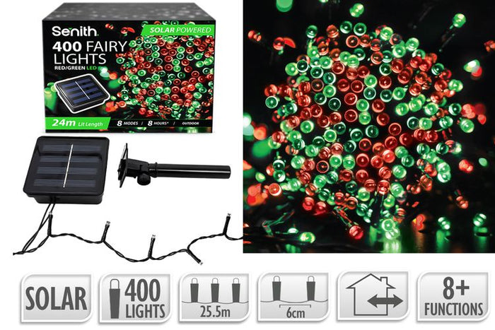 400LED Solar FairyLight 25.5m 8F Red/Grn