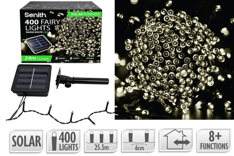400LED Solar FairyLight 25.5m 8F W/White