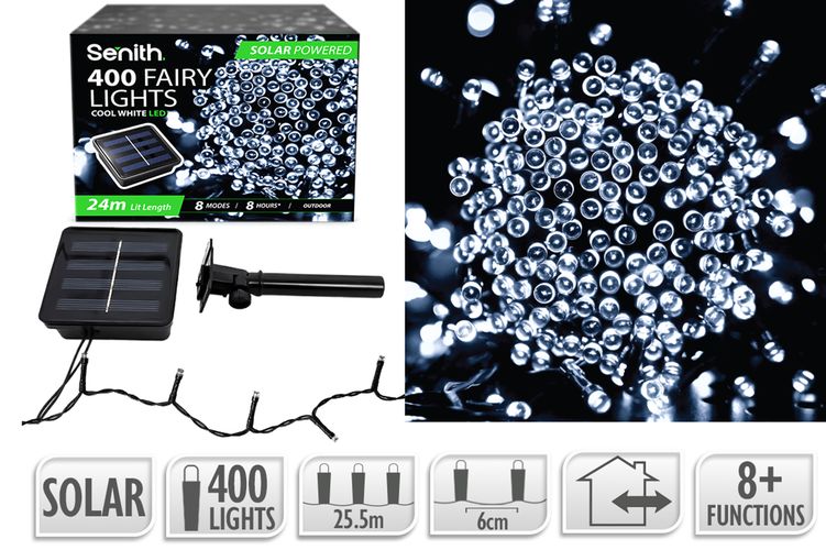 400LED Solar FairyLight 25.5m 8F C/White