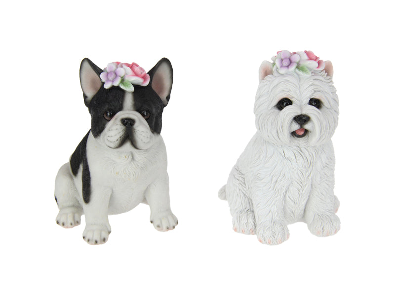 Sitting Dog with Flowers On Head – 15cm