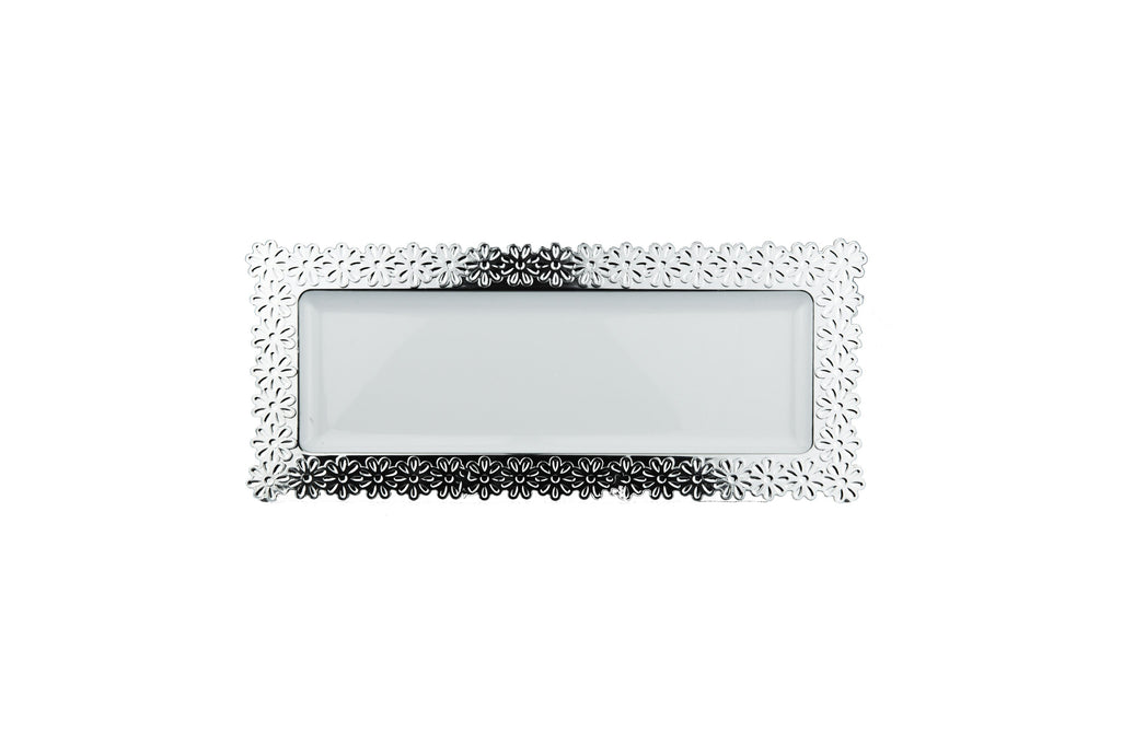 Heavy Duty Serving Platter with Silver Rim - 400 x 222mm