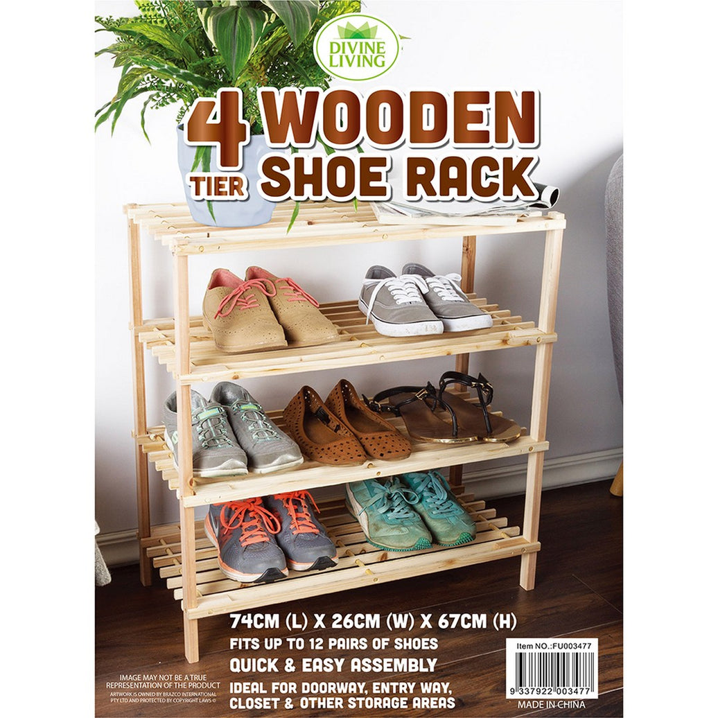 Shoe Rack 4/Tier Natural product photo - Price Busters Variety