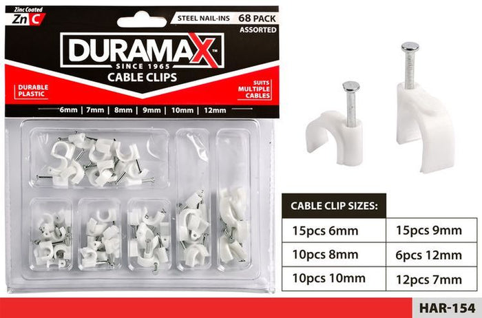 68 Piece Cable Clips Sizes: 6/7/8/9/10/ - 12 mm