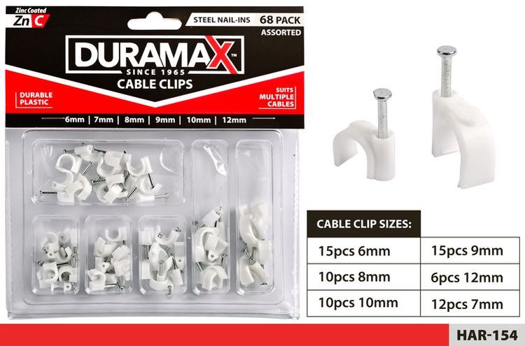 68 Piece Cable Clips Sizes: 6/7/8/9/10/ - 12 mm