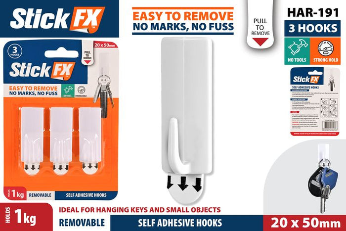 3 Piece Self Adhesive Hooks Rem - 1 kg, 5 cm Height