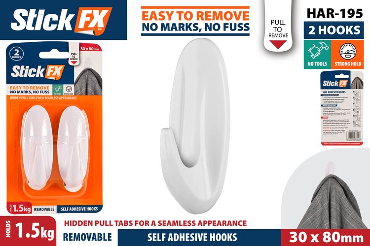 2 Piece Self Adhesive Hooks Rem - 1.5 kg, 8 cm Height