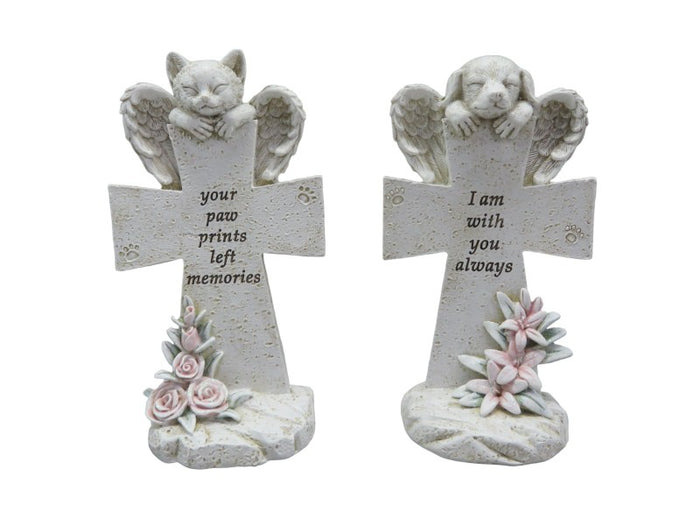 Cat & Dog on Memorial Cross 2 Assorted – 18cm