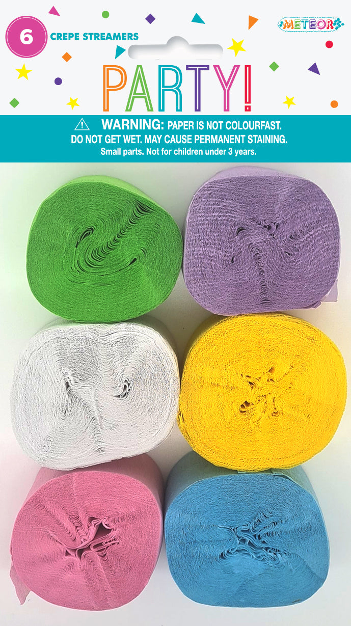 6 Crepe Streamers - Pastel Assorted