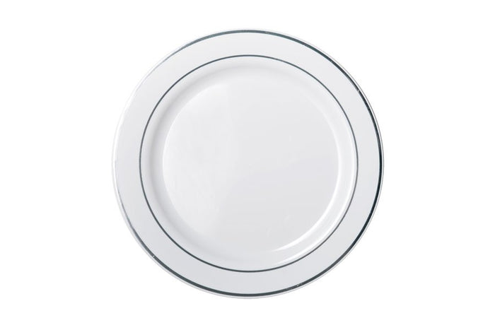 Deluxe Plate Silver Rim - 26cm - 6 Pack