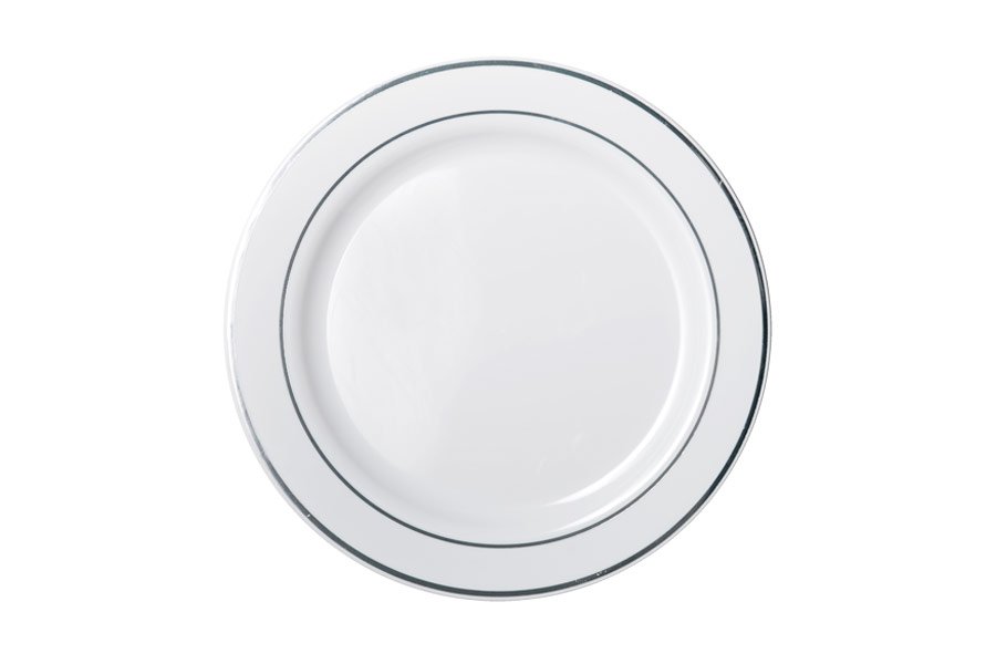 Deluxe Plate Silver Rim - 26cm - 6 Pack