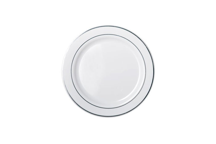 Deluxe Plate Silver Rim - 19cm - 6 Pack