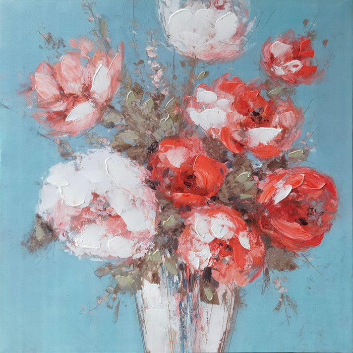 Hand-painted bouquet in a vase picture, 80 x 80 cm