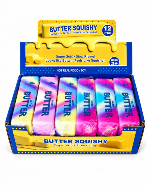 Rainbow butter stick squishy toy, 4 x 4 x 14cm