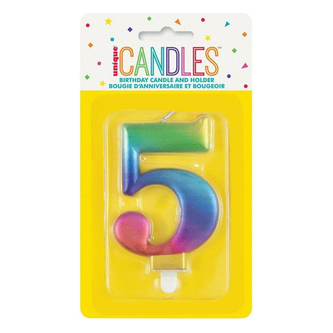 Met Rainbow B'Day Candle - Number 5