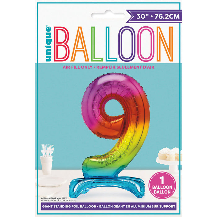 Number 9 Foil Standing Balloon - Rainbow - product image