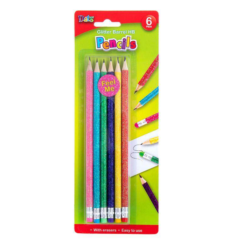 Pencil Glitter Barrel HB 6 Pack with Eraser - Stationery product at Price Busters Variety