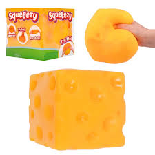 Yellow cheese cube squishy toy, 7cm