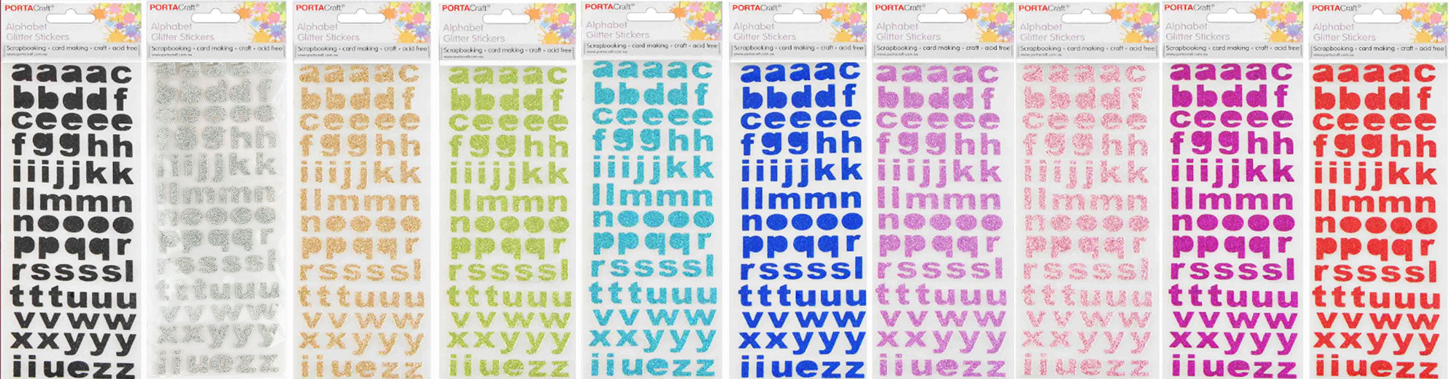 Alphabet Glitter Stickers Arial 10 Assorted paper craft product photo