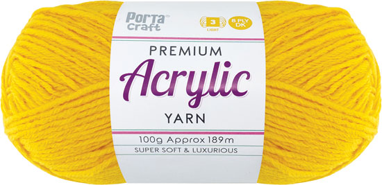 Acrylic Yarn 100g 189m 8 Ply Solid 19 Canary Yellow yarn product photo
