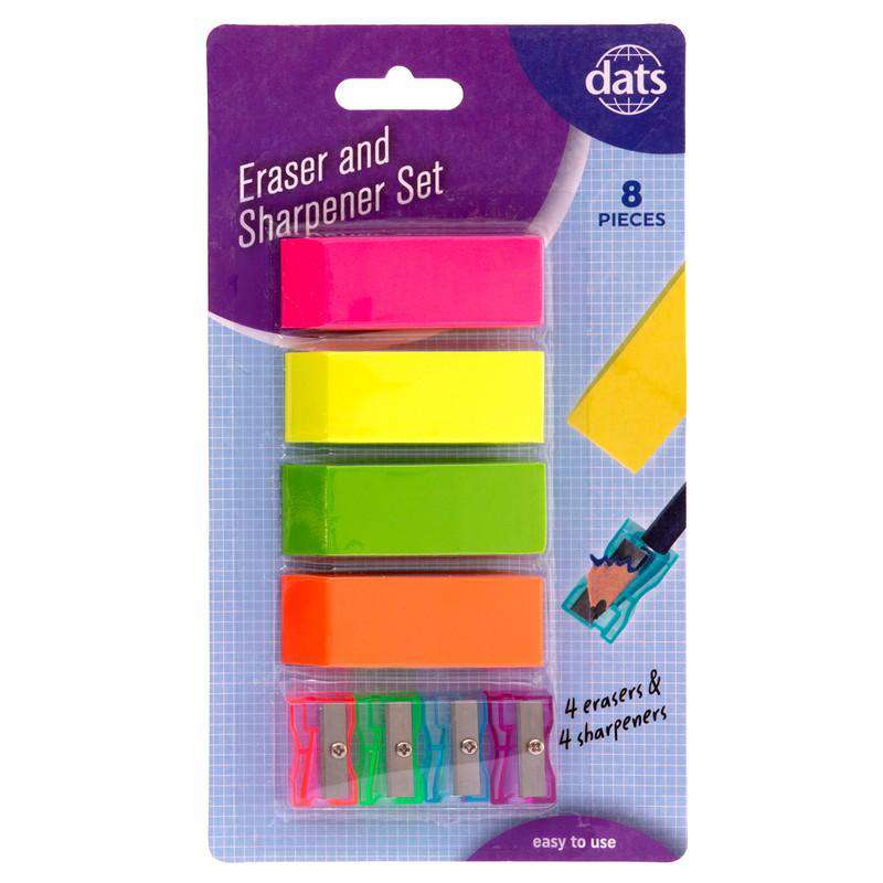Eraser 4pc with Pencil Sharpener 4pc Set - Stationery product at Price Busters Variety
