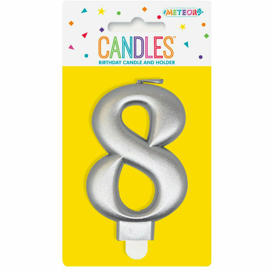 Metallic Silver B'Day Candle- Number 8