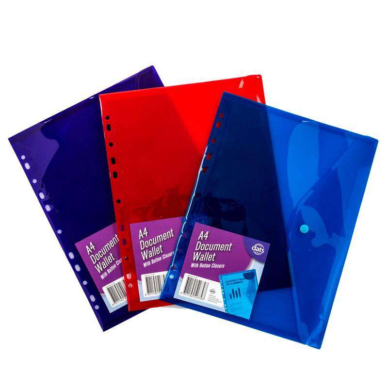 Document Wallet Binder PP with Button Closure A4 Assorted Colours - Stationery product at Price Busters Variety