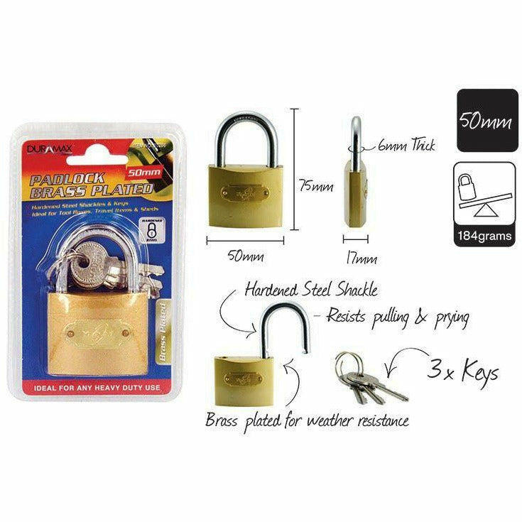 1pce Padlock-50mm-Brass Plated