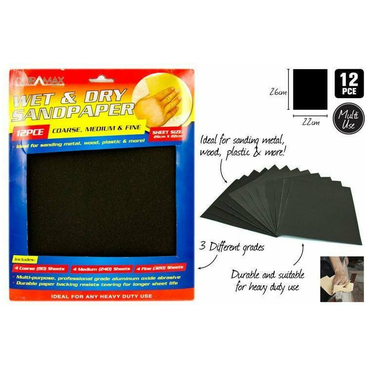 12pce Wet/Dry Sandpaper-26x22cm