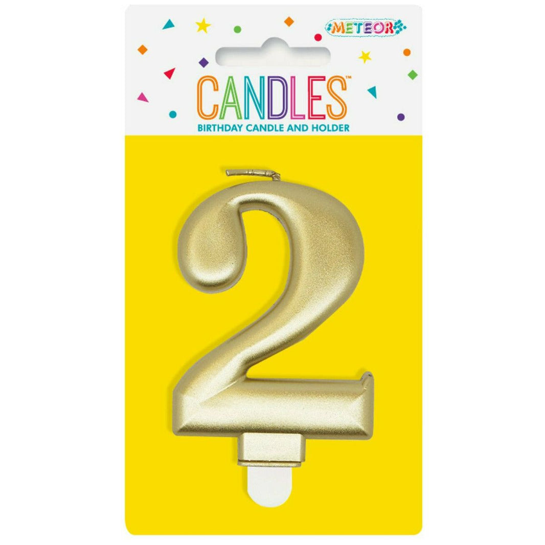 Metallic Gold B'Day Candle - Number 2