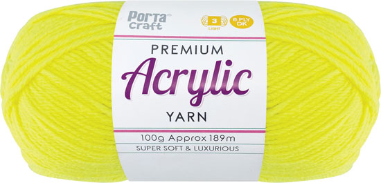 Acrylic Yarn 100g 189m 8 Ply Solid 18 Hi-Vis Yellow yarn product photo