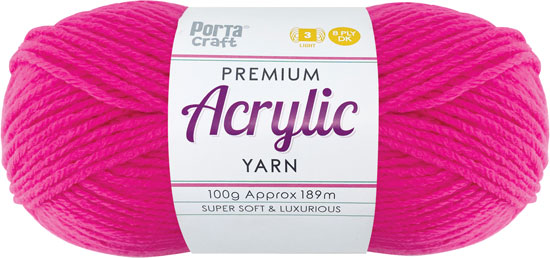 Acrylic Yarn 100g 189m 8 Ply Solid 32 Hi-Vis Pink yarn product photo
