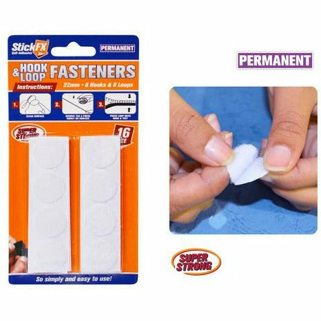 16pce Velcro Tabs-Hook&Loop-22mm-White
