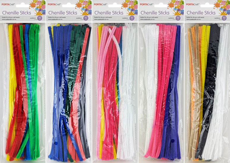 Chenille Sticks 6mm 50pc 5 Assorted craft supplies product photo