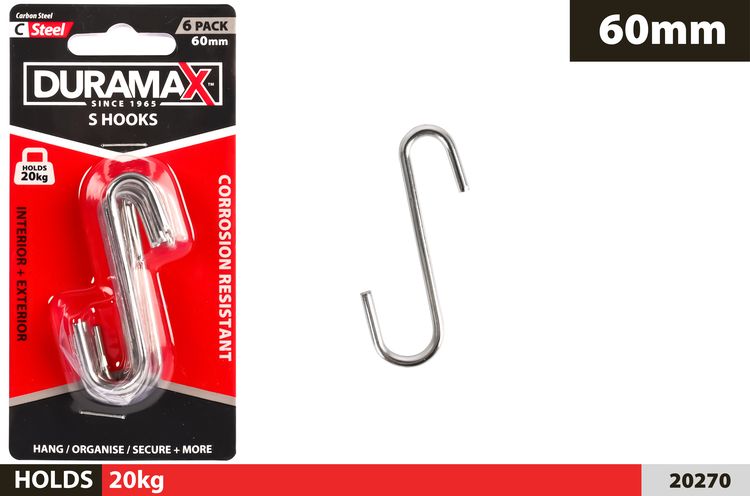 6 Piece S Hooks Small - 60 × 20 mm