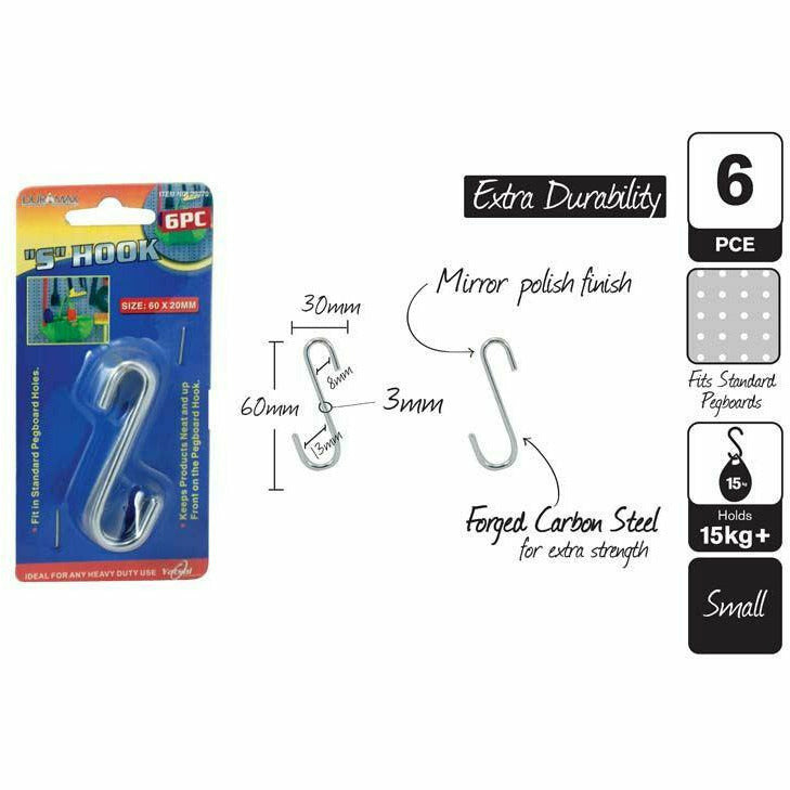 6pce S-Hooks-60x20mm-Small