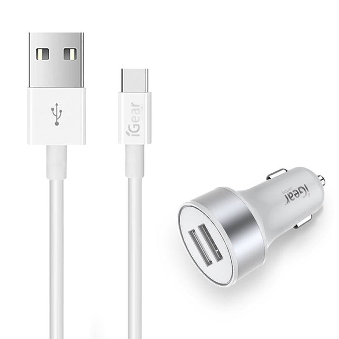 iGear Car Charger & Charging Cable USB to Type C - White
