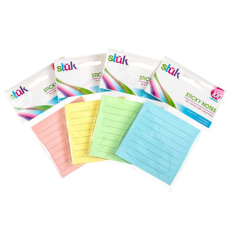 Note Sticky 76x76mm 100sheets with Lines 4 Assorted Colours - Stationery product at Price Busters Variety