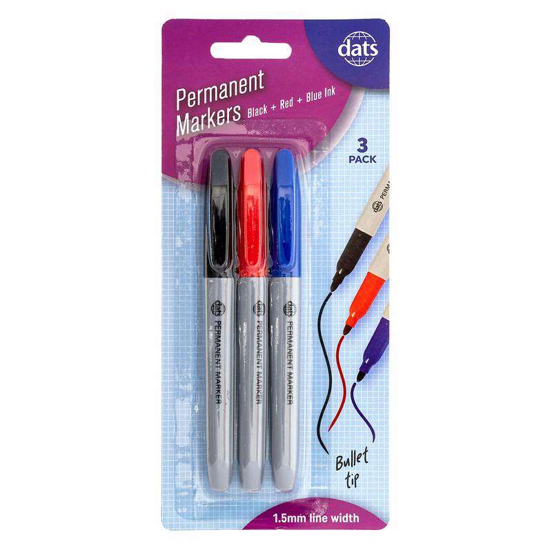 Marker Permanent 3 Pack Mixed Black Blue Red Ink Pen Style - Stationery product at Price Busters Variety