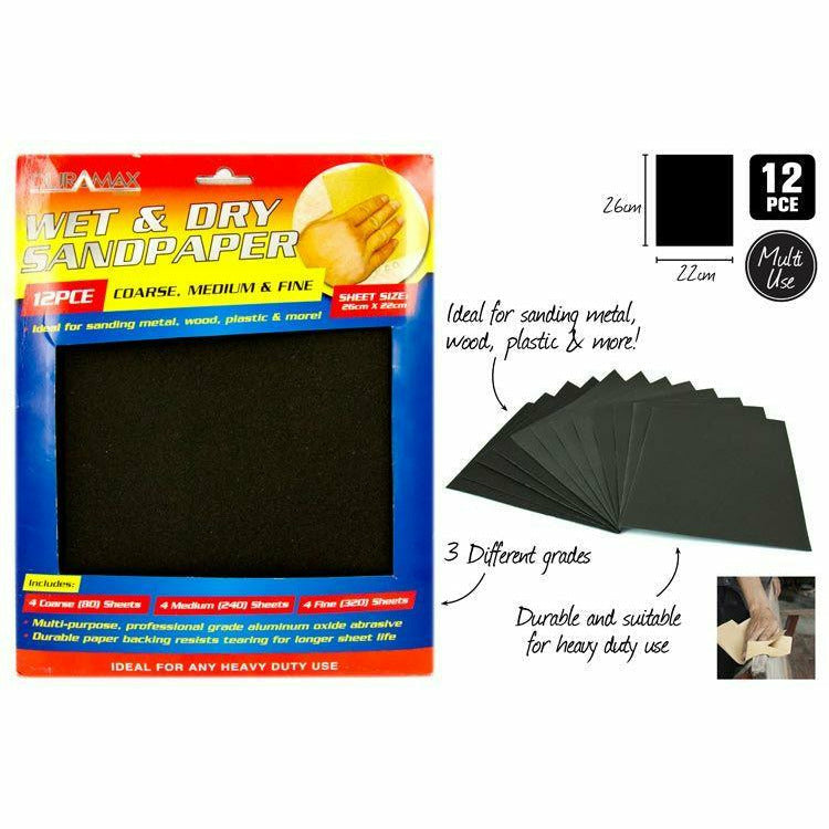 12pce Wet/Dry Sandpaper-26x22cm