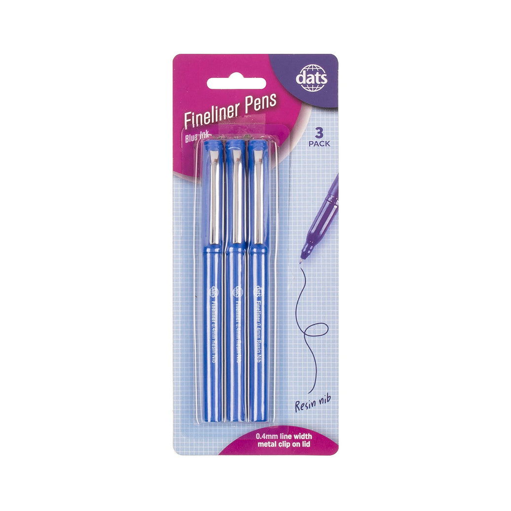 Pen Fineliner 3 Pack with Metal Clip Blue Ink - Stationery product at Price Busters Variety